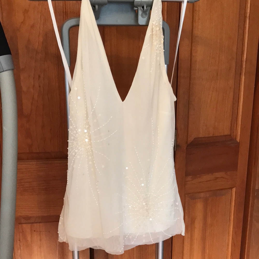 BCBG Low back cream sparkle halter top